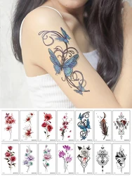 Pegatina de tatuaje temporal a prueba de agua para mujer, tatuajes sexys de flores y mariposas, arte corporal para dama, brazo, pierna, manga falsa, decoración corporal