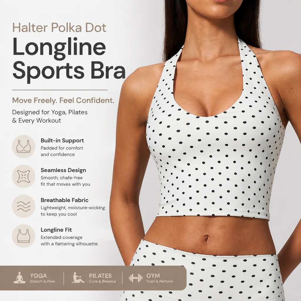 T Shirt Bra Seamless - เสื้อชั้นในสตรีแบบฮอลเตอร์ลายจุด ทรงยาว แบบมีฟองน้ำเสริม ไร้ตะเข็บ ทรงครอปท็อป สำหรับออกกำลังกาย