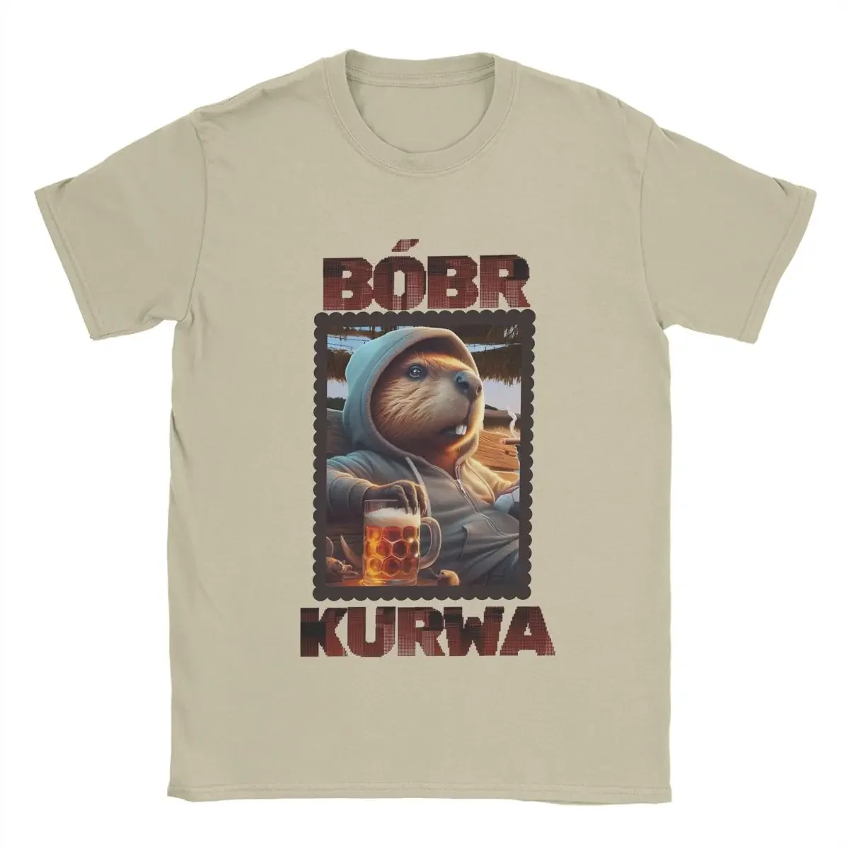 Bobr Bober Kurwa Beaver Boberek Beer And Football T-Shirts for Men Pure Cotton T Shirts Short Sleeve Tee Shirt Party Clothes