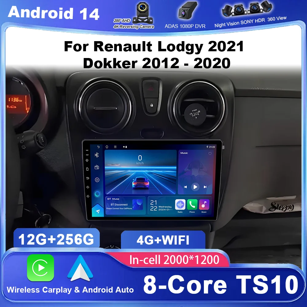 Carplay Android Auto Radio For Renault Lodgy 2021 Dokker 2012 - 2020 Auto Multimidia Player QLED Screen Stereo Head Unit NO 2DIN
