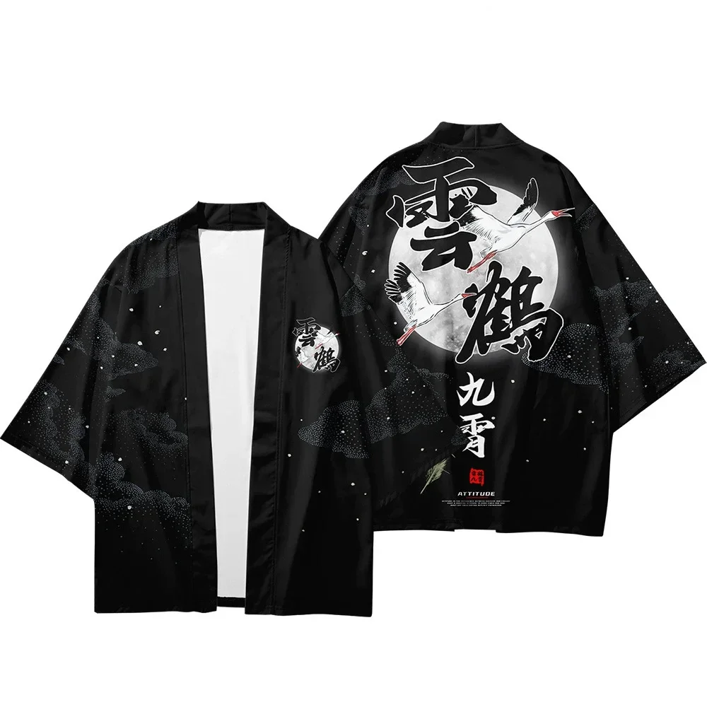 Calligraphy Kimono Men Crane Dragon Wave Tattoo Japanese Art New 3D Printed Lightweight Short Sleeve Trendy Stylish Comfy Legend