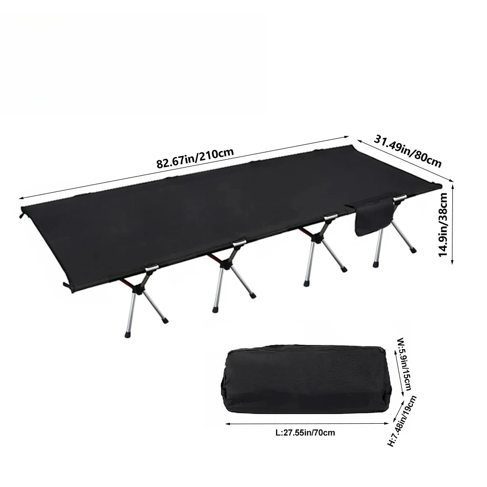 Portable Folding Bed 210x80cm, Military Camping Cot 600D Oxford, 4kg Lightweight, Compact for Outdoor Hiking Travel