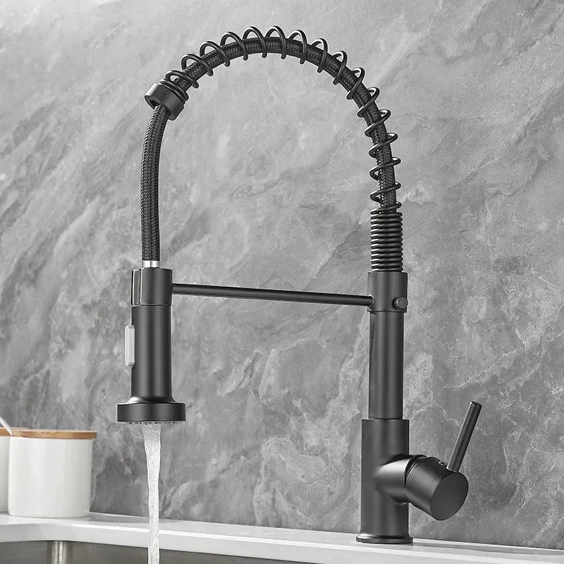 

Kitchen Faucets Brass Pull Out Spout Sink Mixer Tap Tap Hot Cold Water Deck Mounted Stream Sprayer Head Brushed Stainless Steel