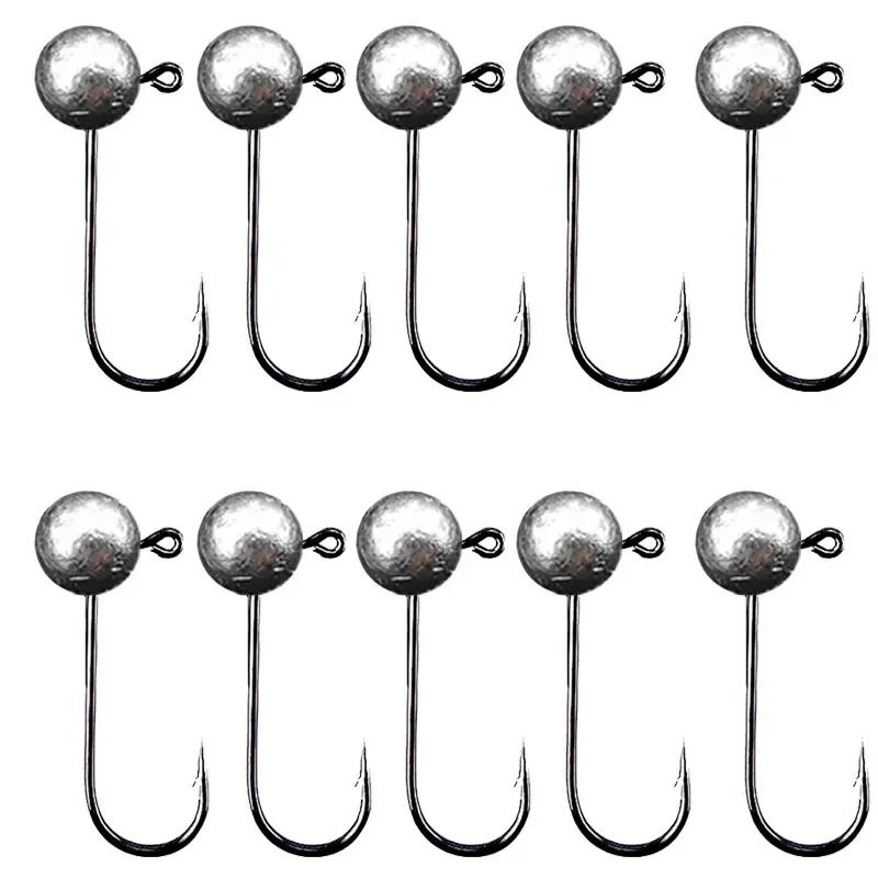 10pcs/lot Big Head Jigs Hook 1g 1.5g 2g All Size Round Ball Jig Head Hook Weedless Long Shank Jig Head for Soft Worm Fishing