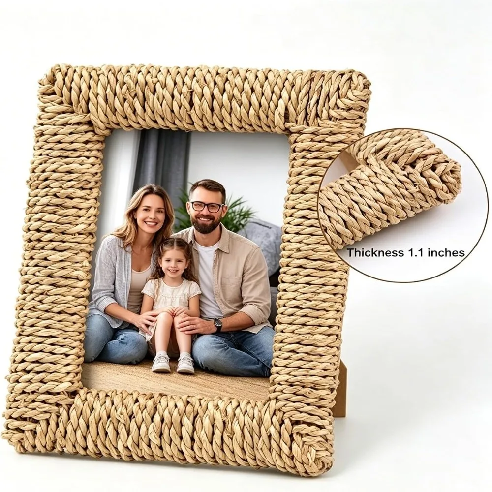 4×6 / 5×7 inch Rattan Picture Frame Rustic Boho Style Farmhouse Picture Frame Handmade Natural Tabletop Photo Frame Home Decor
