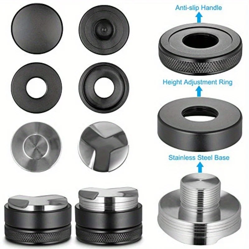 

Coffee Distributor Espresso Distribution Tool/Leveler 3 Angled Slopes Adjustable Palm Tamper Fits 51/53/58mm Portafilter Depth