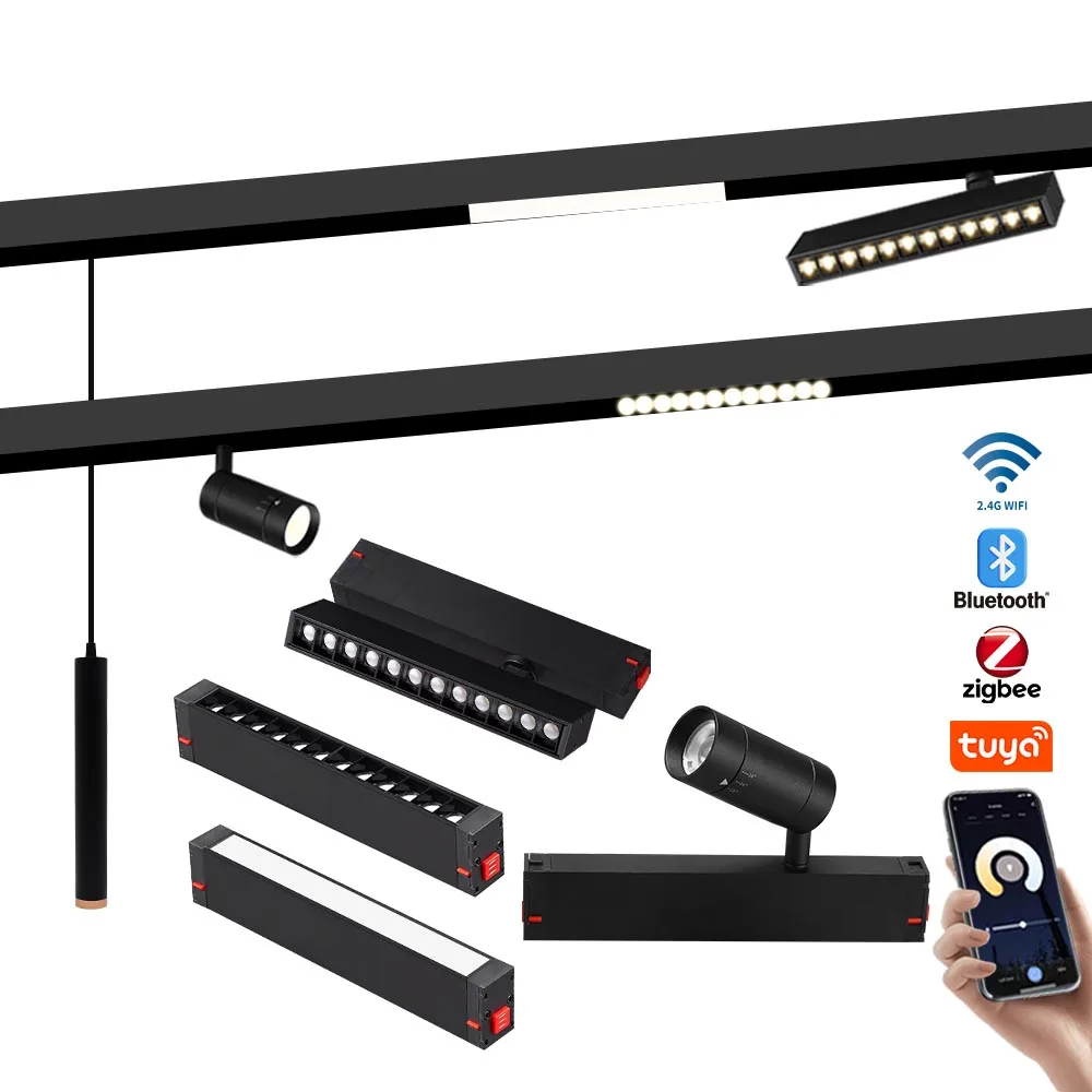 Surface Mounted Showroom 7W 9W 10W 20W 30W Black White Linear Spotlights Magnetic COB LED Spot Track Light Rail System Dimmable