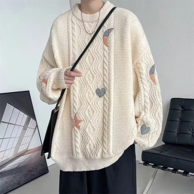 

Men's Oversize round Ne Knitwear Autumn Winter Loose Fit Comfortable Lazy Sle American Retro Sweater Baseball Collar Long...