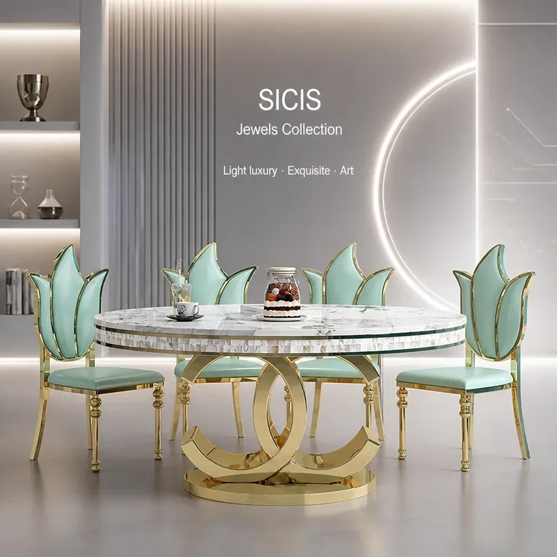Italian Light Luxury Marble Dining Table Round Microcrystalline Stone Table for Villa and Small Apartment Household Furniture