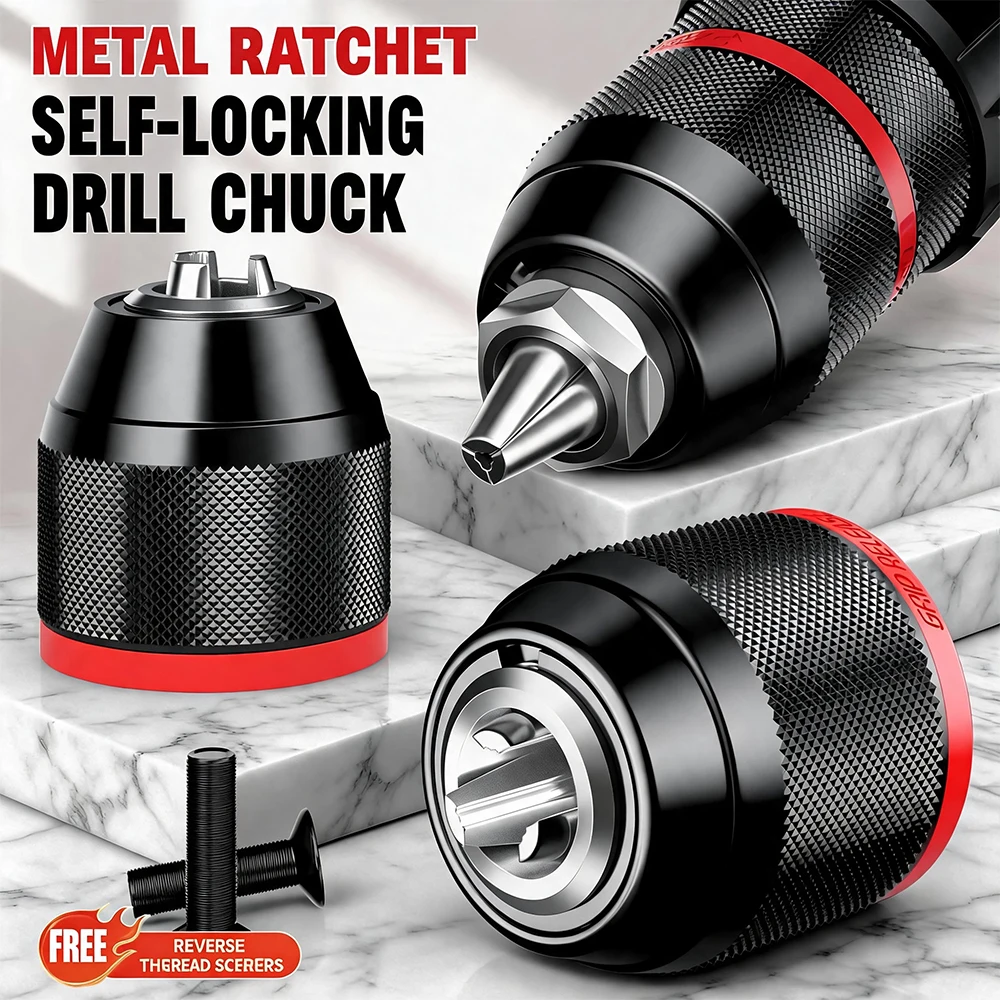All Metal Ratchet Self-Locking Drill Chuck 0.8-10mm/1.5-13mm Keyless Drill Chuck for Electric Drill Replacement Accessory
