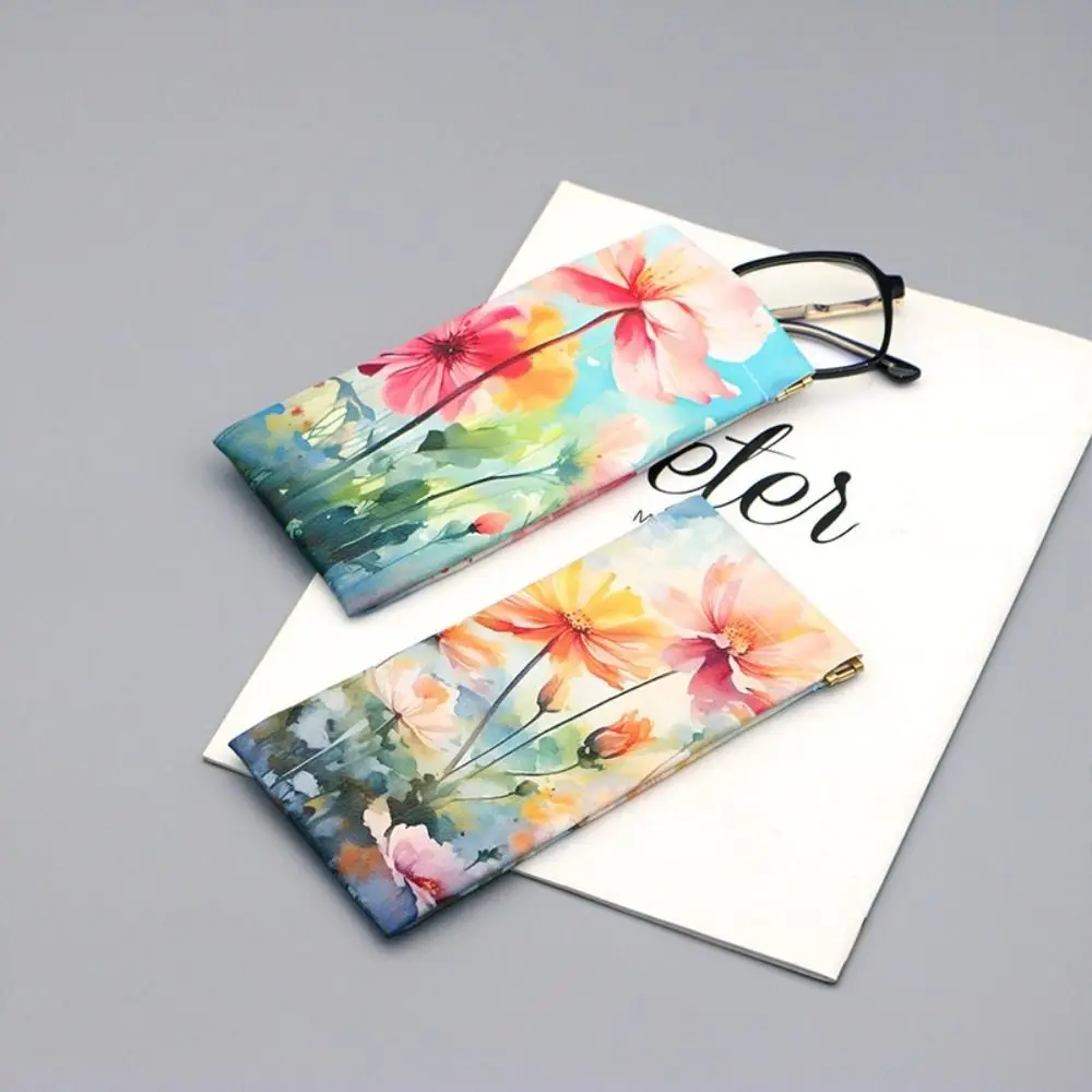 Portable Faux Leather Glasses Case Floral Pattern Waterproof Eyeglass Pouch Eyewear Accessories Travel Storage Bag Travel Use