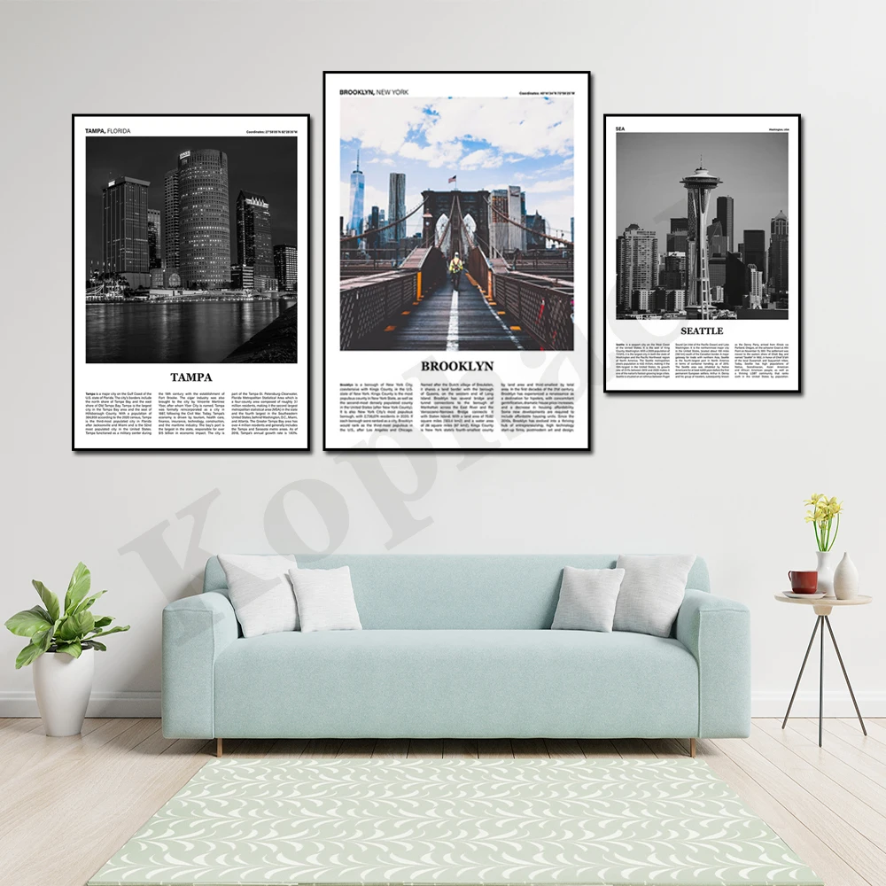 Brooklyn Florida Las Vegas Seattle Michigan Chicago Oklahoma Cityscape Travel Wall Art Poster