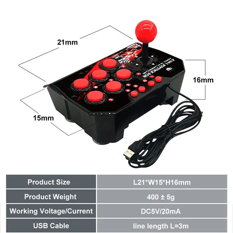 GAMINJA NS002 4 In 1 Retro Arcade Console Game Joystick Rocker Fighting Controller for Nintendo Switch PS3 PC Android TV