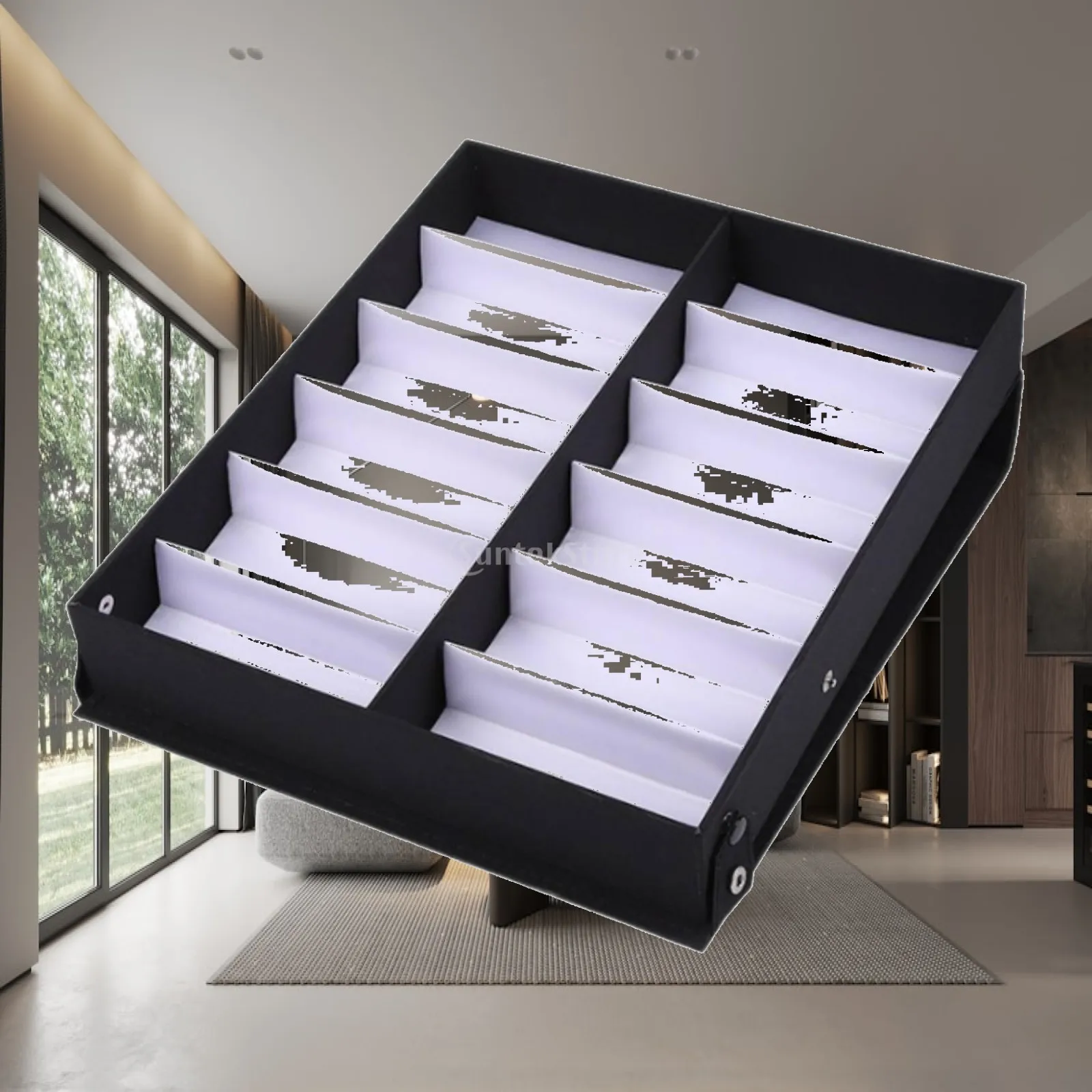 Foldable Glasses Storage Case Black Eyeglass Organizer Box with Compartments for Sunglasses Display Holder Home Use