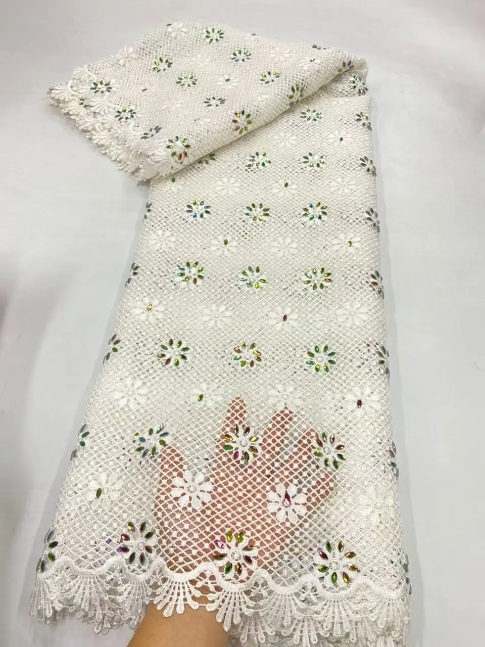 

2026 High-Quality Africa Nigerian Sequins Cotton Embroidery Lace Fabric Tulle for Wedding Party Dress Chiffon 5Yards JL572