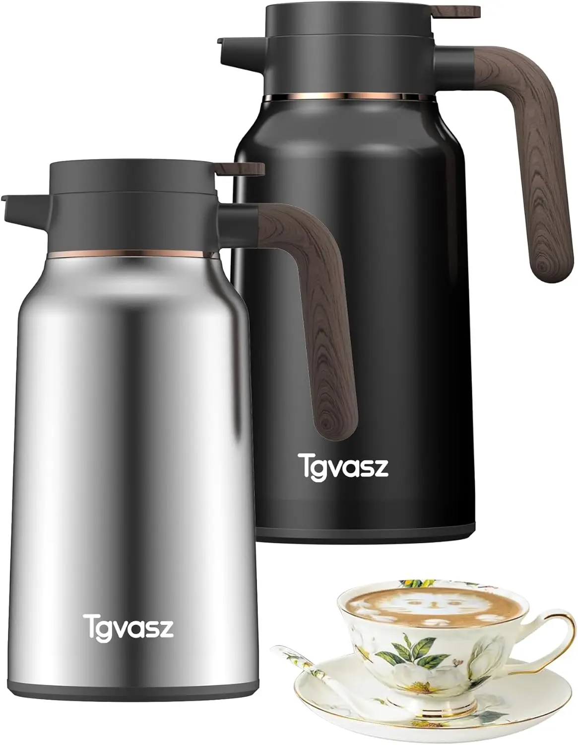 

2-Pack Stainless Steel Insulated Coffee Carafe 70oz, Keeps Hot/Cold Beverages Fresh for 36/24 Hours