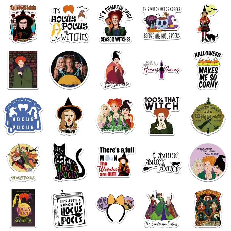 100Pcs Halloween Witch Hocus Pocus Stickers Horror Decal Skateboard Phone Luggage Laptop Car Waterproof Stickers Kids Toy - Image 5