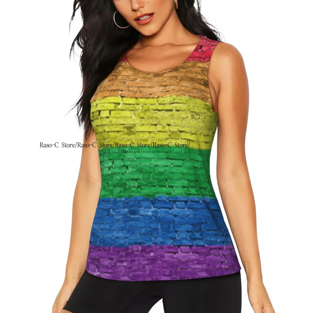 Women Sport tank Tops Loose Yoga Tops Quick Dry Workout Sport Tops Rainbow Flag Over Old Brick Wall Yoga Shirt