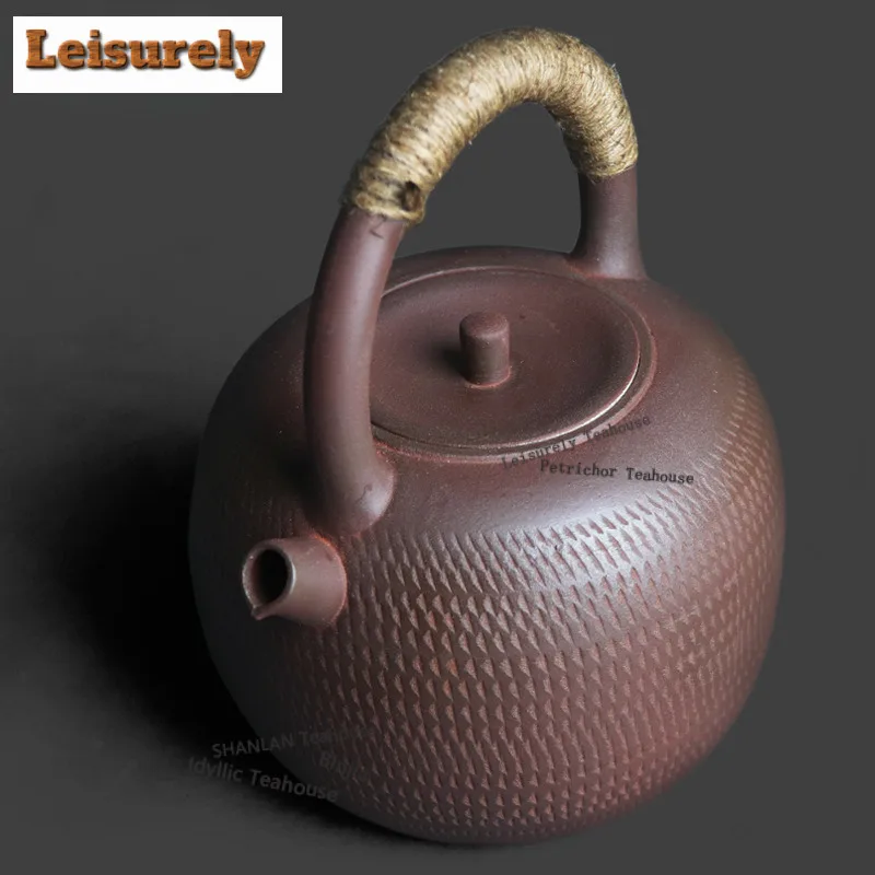 1300ml Coarse Pottery Round Lifting Handle Boiling Water Kettle Large Capacity Tea Infuser Pot Bubble Tea Kettle Teaset Supplies