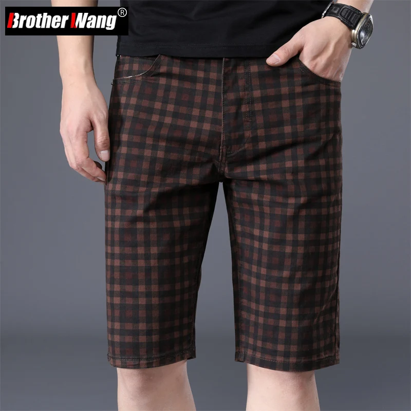 2023 Summer New Men's Casual Plaid Shorts Stretch Cotton Fashion Business Short Pants Male Brand Clothes