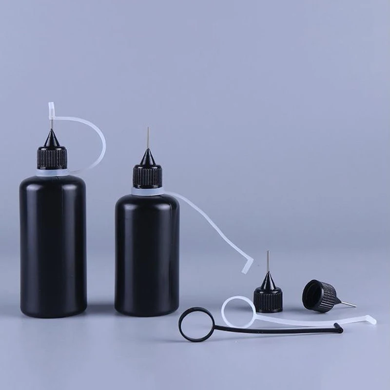 10/20PCS Transparent/Black Empty Needle Tip Glue Bottle With Black Cap Liquid Dropper Container With Silicone Rings For Crafting