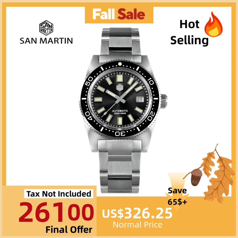 

San Martin 37mm 62Mas Diving Watch Automatic Mechanical Wristwatch PT5000 SW200 Sport 20Bar Sapphire Luxury Luminous SN0007X-0