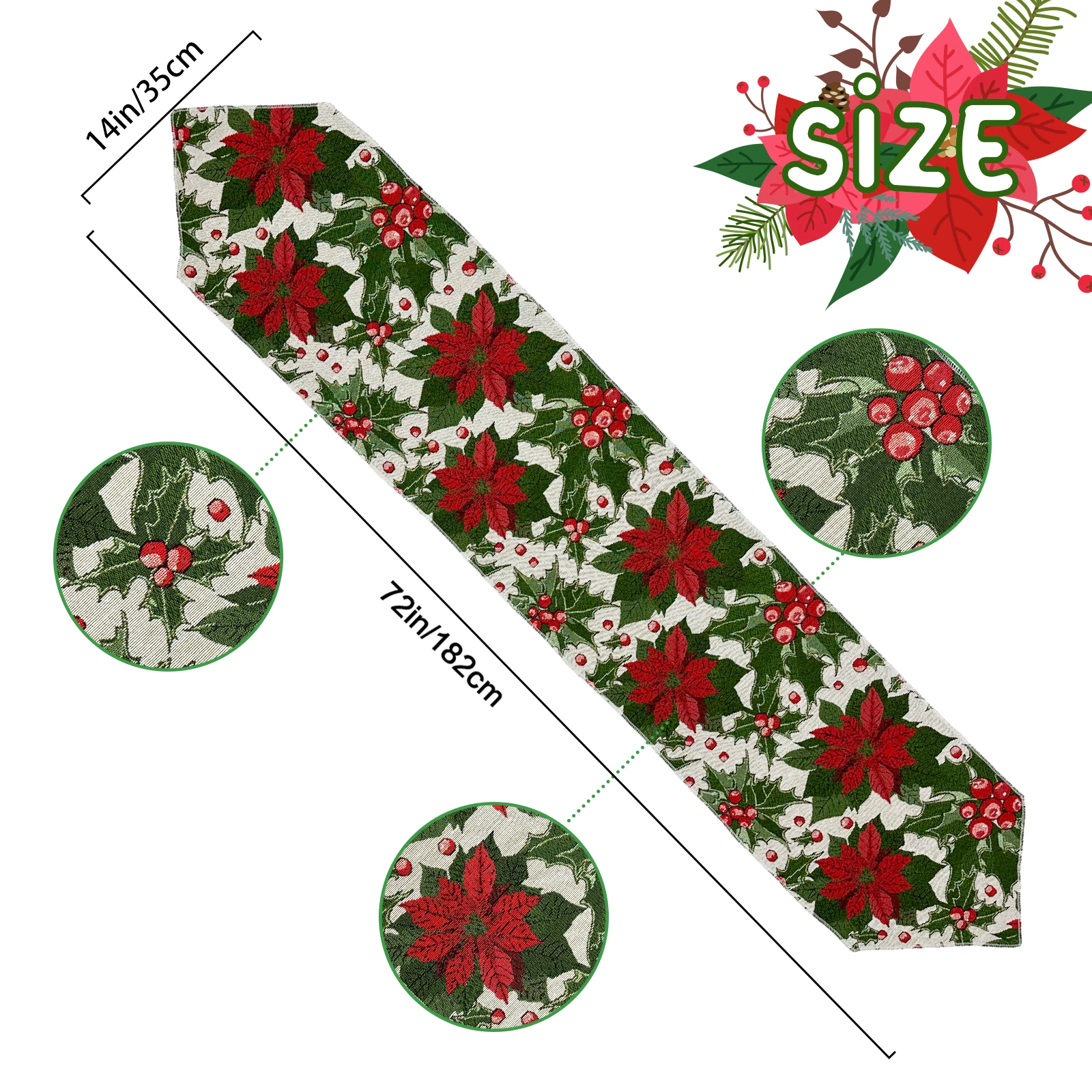 OurWarm Christmas Table Runner 72 *14 Inch Classic Flowers Pattern Kitchen Dining Table Coffee Table Cloth for Christmas Decor