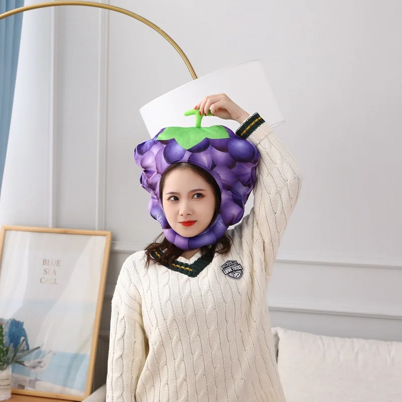 Cute Cartoon Fruit Shaped Hats Grape Headwear Photography Props Multi Styles No Brim round Top Caps for Teens