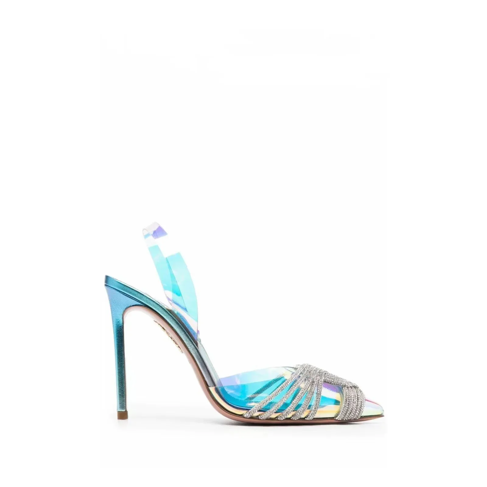 Blue Rhinestone Single Shoe Pointed Thin Heel Transparent Super High Heels Versatile Sandals