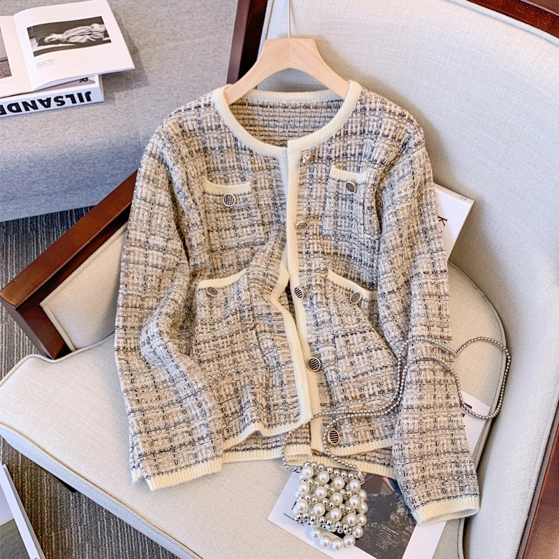 

Elegant O-Neck Sweater Jacket Fashion Pocket Long Sleeve Single Breasted Oversized Loose Cardigan Top All-Matched Korean Jacket