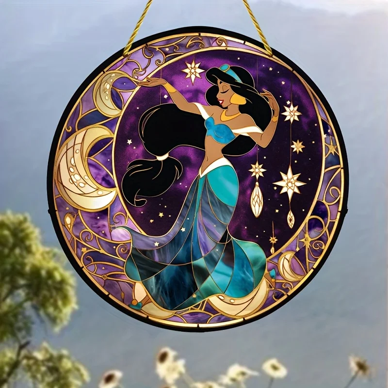 علاء الدين ياسمين Suncatcher - نافذة زجاجية ملونة من الأكريليك النابضة بالحياة معلقة للمكتب والمنزل والمطبخ وديكور الحديقة - عيد الأضحى #4