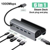 Steam Deck 4k HD 6-in-1 Hub USB Type C to HDMI Compatible 4k 60Hz RJ45 USB 3.0 SteamDeck Charging Expansion Base
