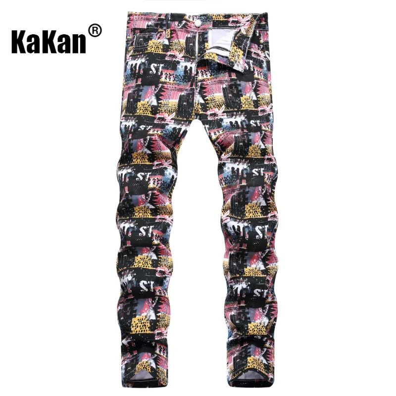 

Kakan - New Street Printed Personalized Jeans, Alternative and Versatile Stretch Jeans K19-8836