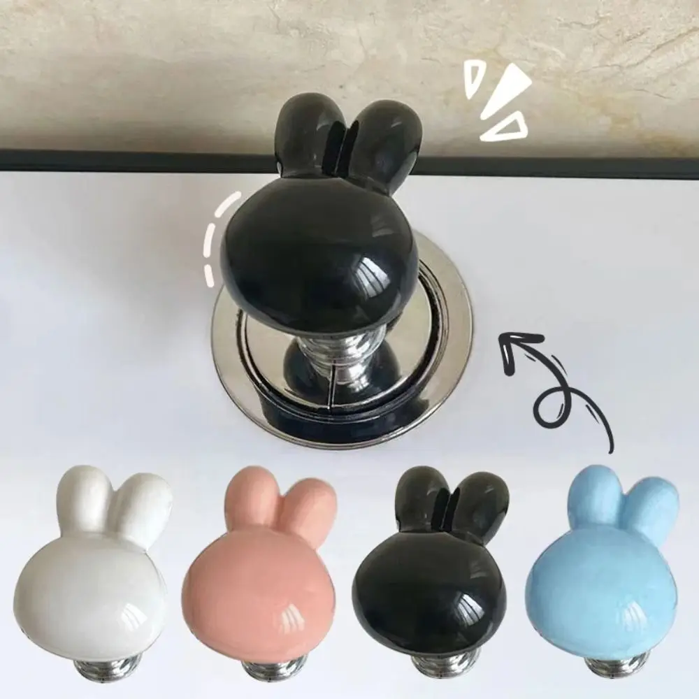 Cute Bunny Toilet Tank Button Labor-saving Nail Protection Furniture Handle Plastic Bathroom Accessories Cabinet Drawer Knob