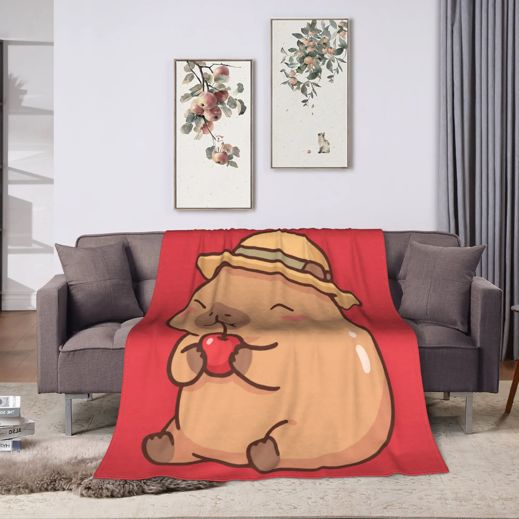 Soft Blankets Camping Capybara Watermelon Cute Manga Throw Blanket  Flannel Bedspread For Couch Chair Sofa Bed Cover