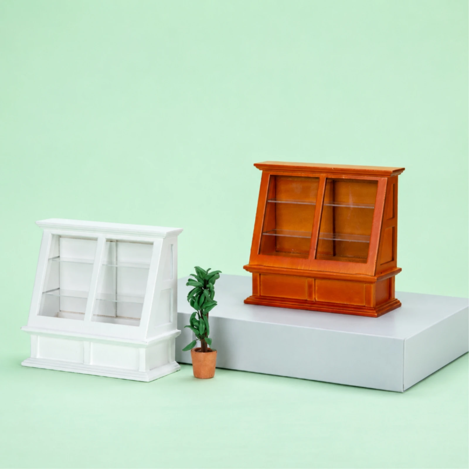Miniature Dessert Display Cabinet Decorative Miniature Display Cabinet with Interior Shelves Furniture 1:12 Scale Shelf-Ready view 2