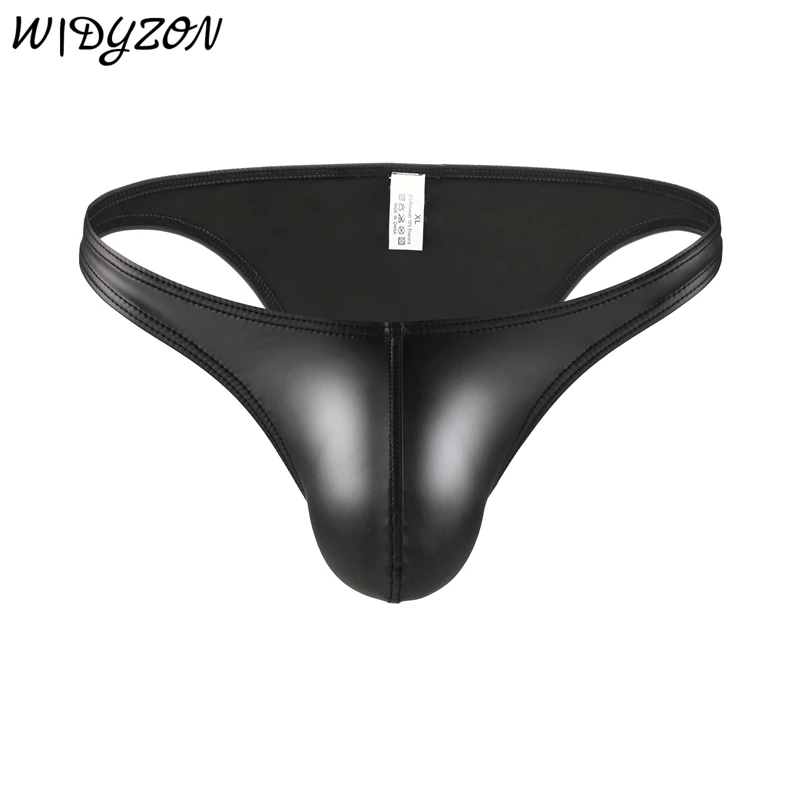 Men Faux Leather Bikini Briefs Underwear Sexy U Pouch Male Mini Panties Cuecas Masculinas Hombre Slips Mens Exotic Lingerie
