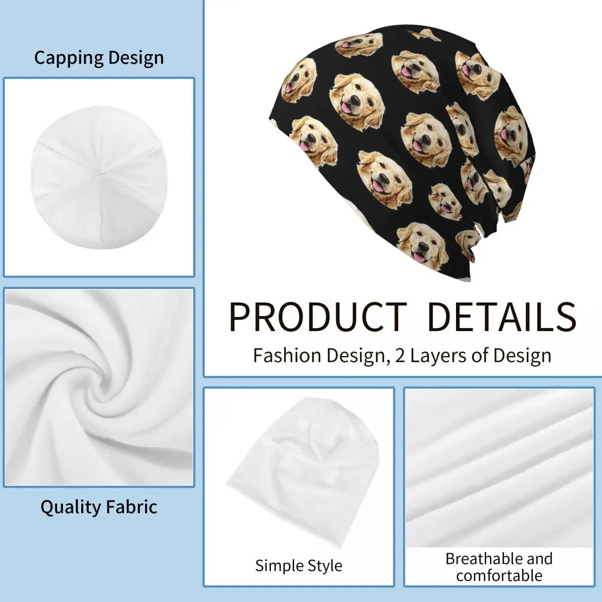 مضحك الذهبي المسترد الوجه صورة الدافئة محبوك قبعة الأزياء بونيه قبعة الخريف الشتاء في الهواء الطلق قبعة حريمي للرجال النساء الكبار