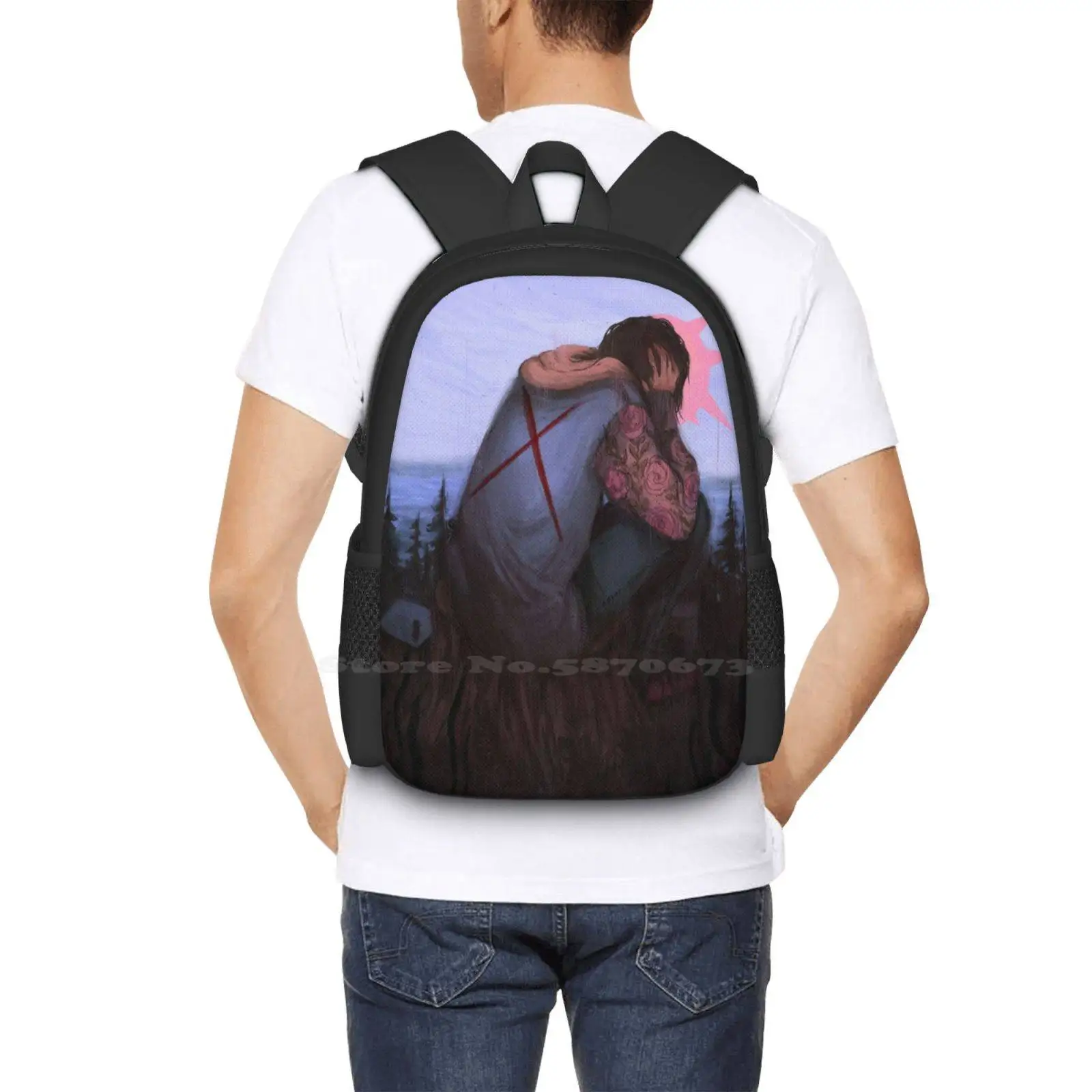 Mochila pesada con hombros descubiertos, bolso de moda, boceto de garabatos pesado, gran oferta