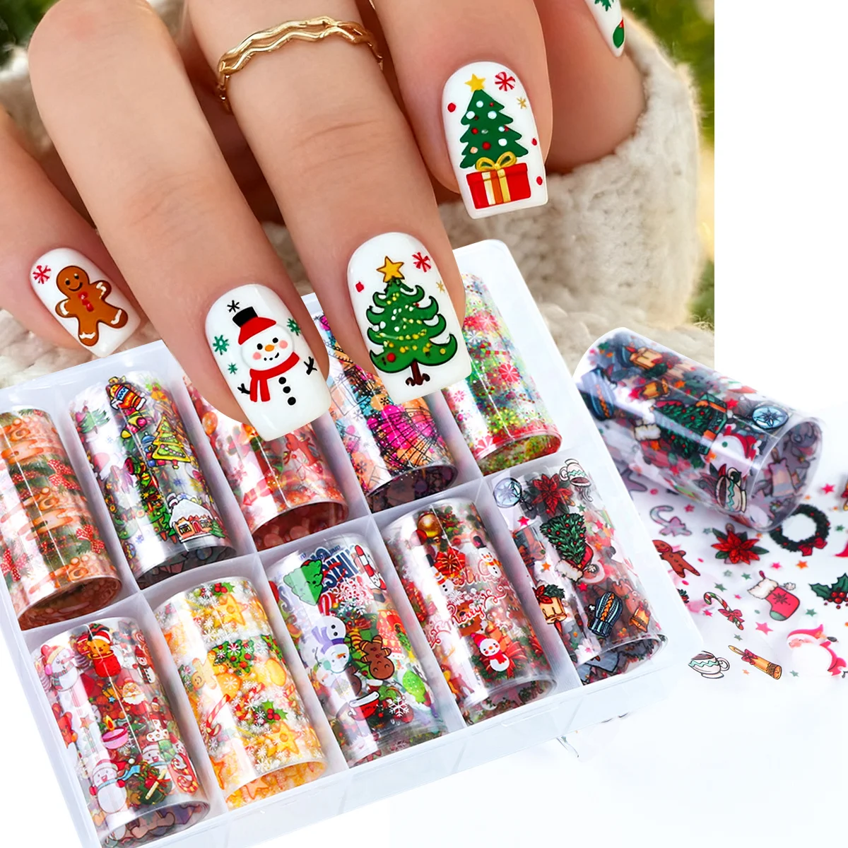 10 قطعة/صندوق الشتاء رائعتين عيد الميلاد سلسلة مسمار نقل رقائق شجرة عيد الميلاد سانتا الأيائل ندفة الثلج السماء المرصعة بالنجوم ورقة 2026 ديكور المتزلجون