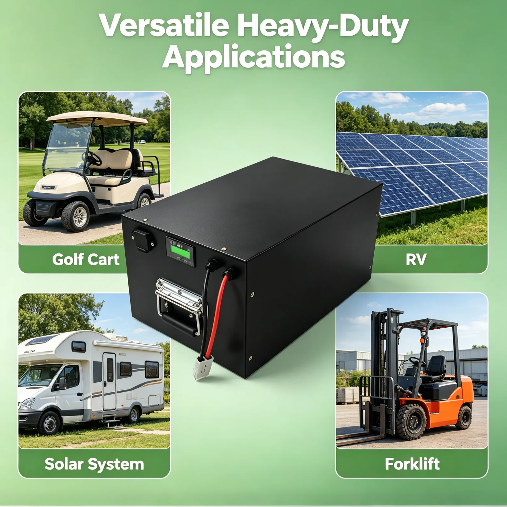 36V 300-600Ah LiFePO4 Deep Cycle Battery Pack with Built-in BMS for Golf Cart EV Use