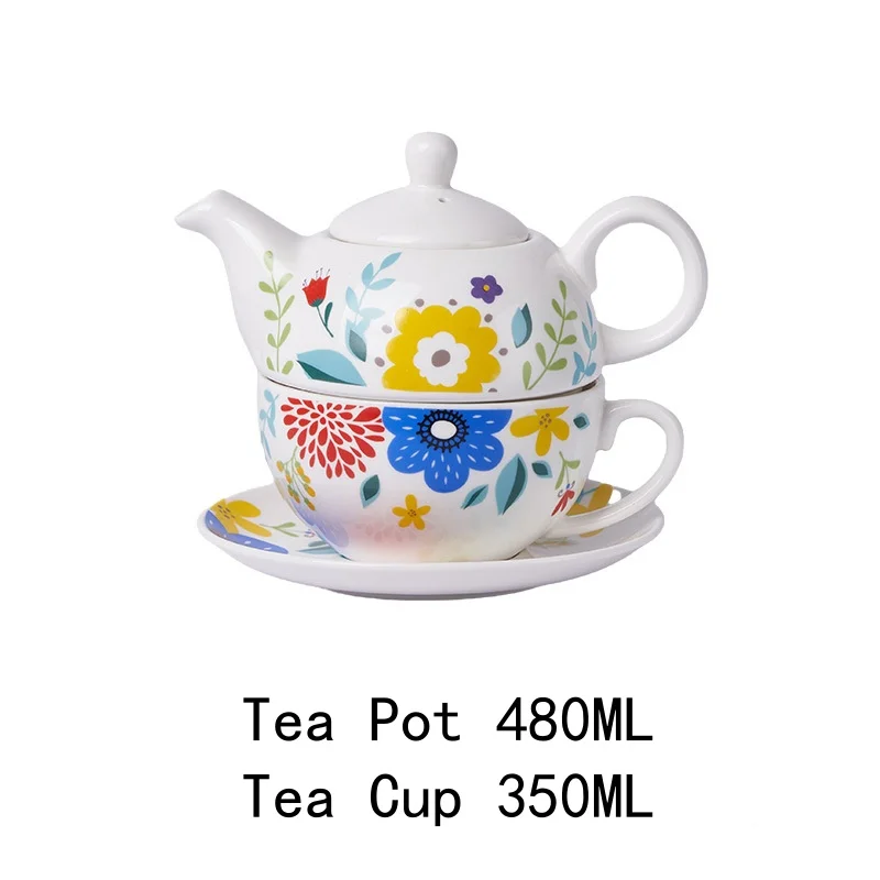 Modern Floral Porcelain Tea for One Teapot And Cup Set Bone China Single-Serving Tea Pot Set Gift for Women
