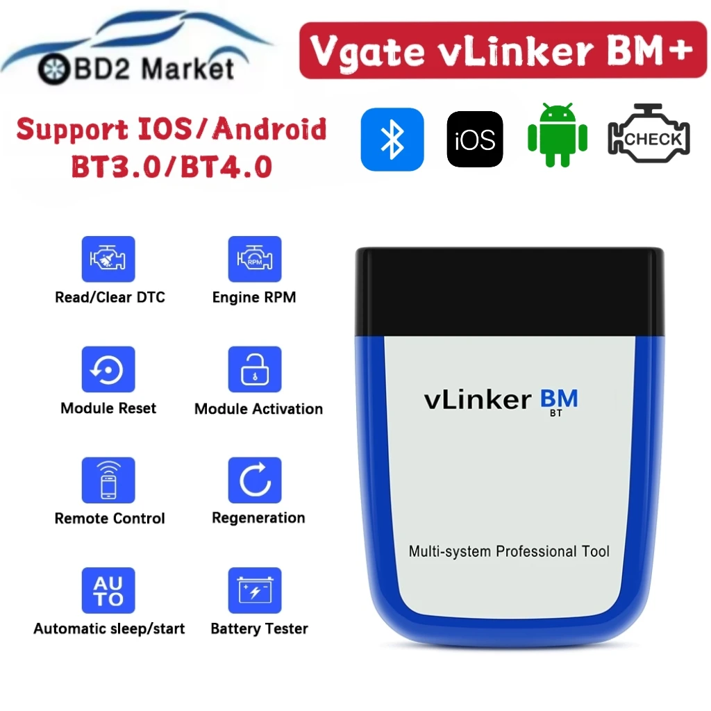 

Vgate vLinker BM+ ELM327 V2.2 For BMW Car Scanner OBD2 Car Diagnostic Tool Bluetooth For Android/IOS phone work with Bimmercode