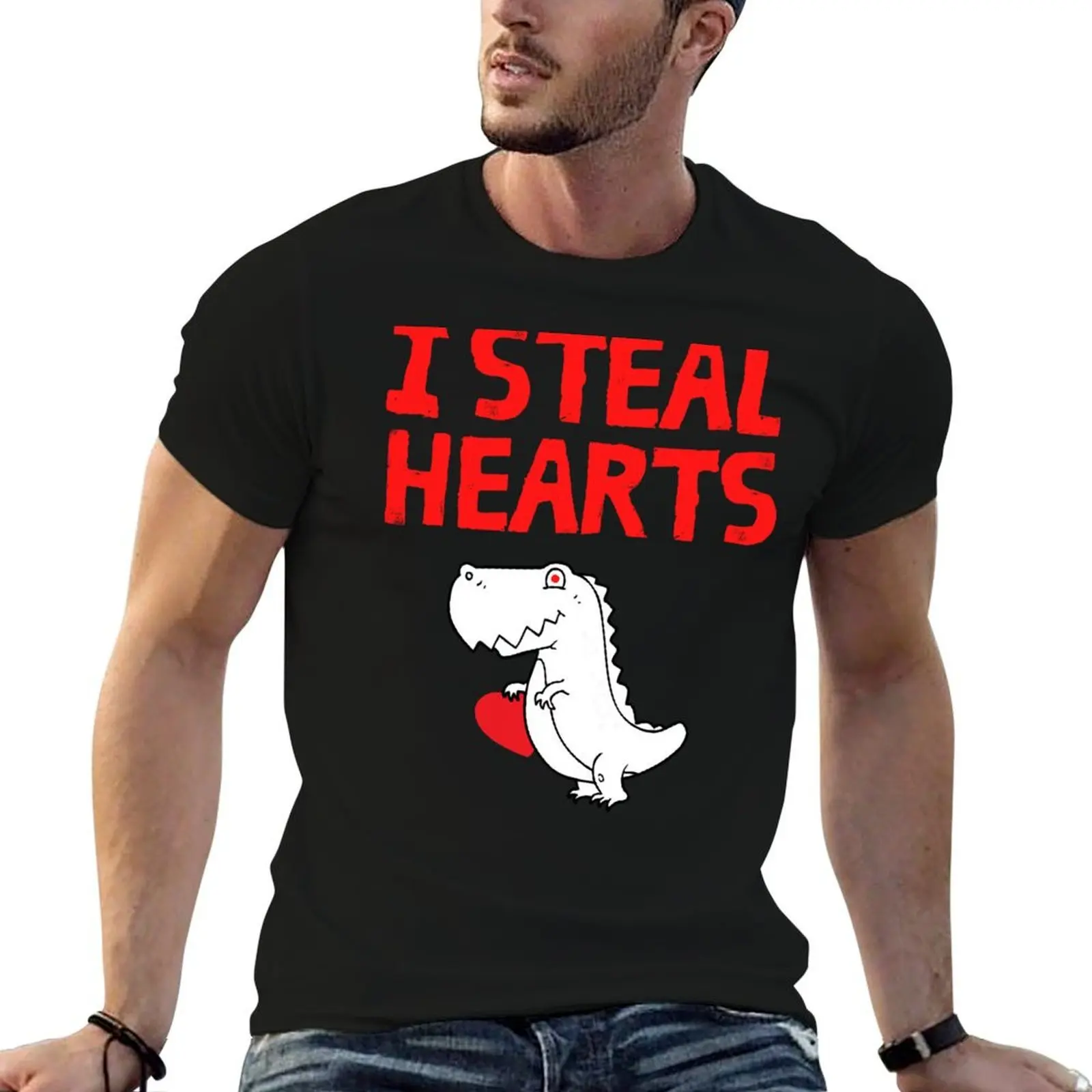 

I Steal Hearts Trex Dino Cute Baby Boy Valentines Day Gift T-Shirt t shirts for man pack white cotton t shirts man 100% T-Shirt