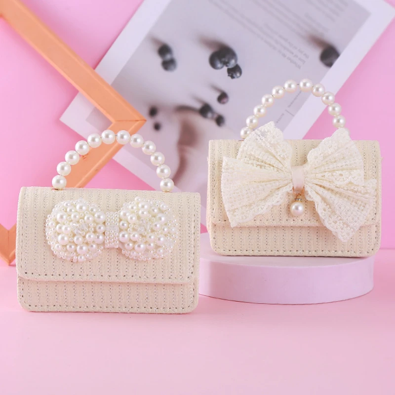 Cute Kids Mini Straw Handbag Little Girls Princess Crossbody Bags Bowknot Coin Pouch Wallet Bag Baby Purse Gift