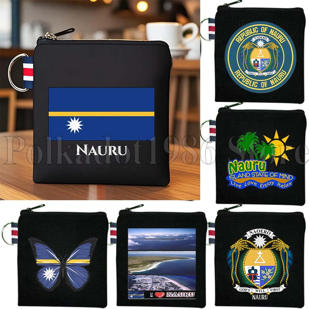 

Nauru Flag Map Nauruan Patriotic Gifts Canvas Coin Purse Bag Small Square Key Bag Storage Card Bag Cotton Wallet Zipper Pouch