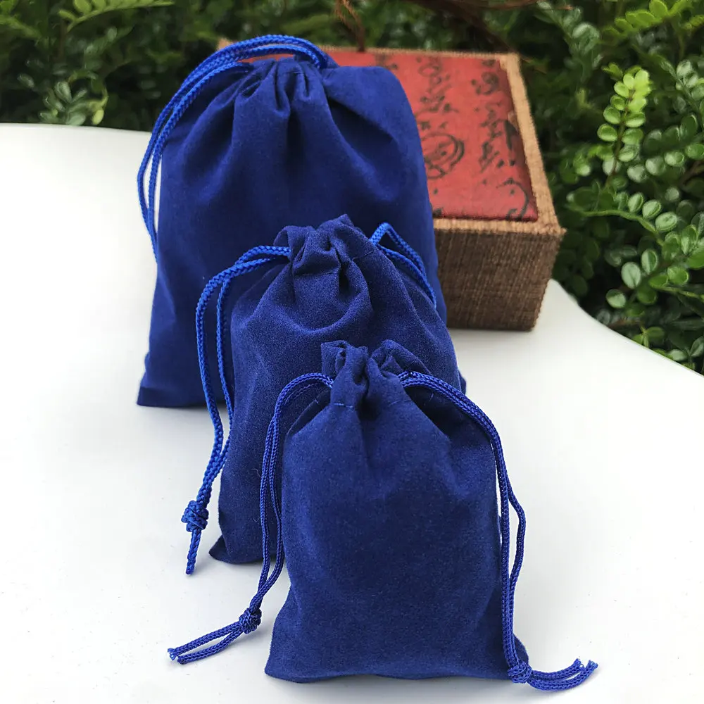 

200PCS 10x12cm 7x9cm 5x7cm Velvet Dust Bag Dark Blue Gift Bag Pulling Rope Packaging Small Jewelry Bag