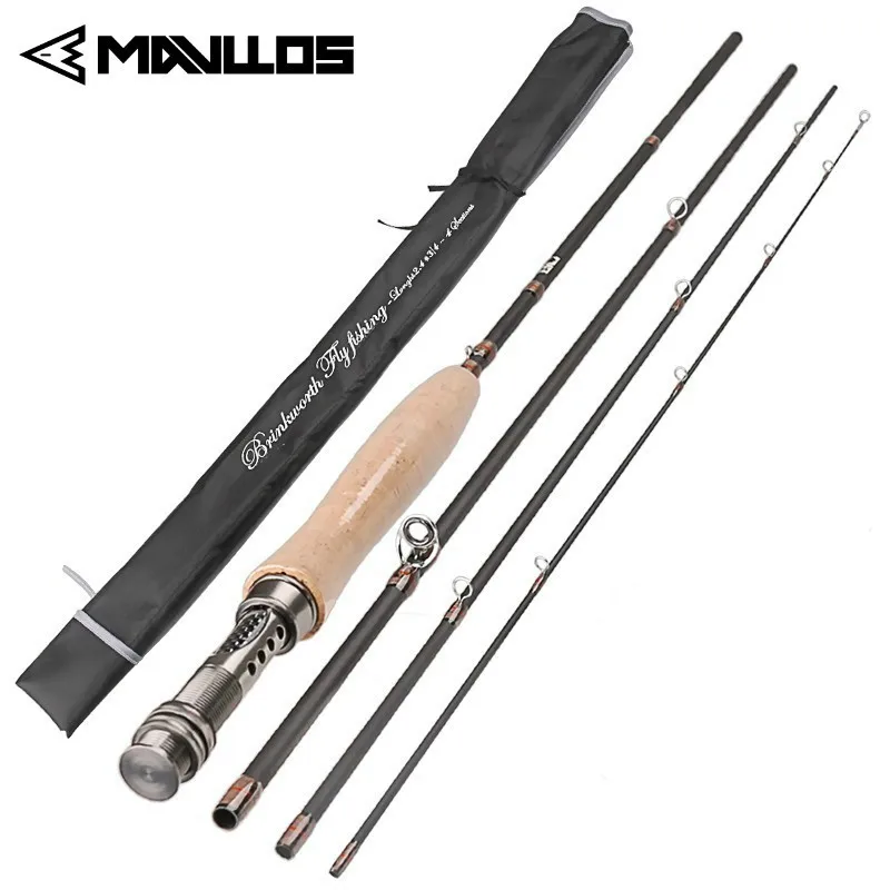 Mavllos 3/4 5/6 WT Wędka muchowa 40T Włókno węglowe 8FT 2.4M/9FT 2.7M Szybka akcja Korkowy uchwyt Lekka wędka muchowa Lake River