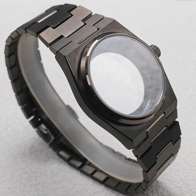 Mod PRX Super Player 40mm Watch Case with Bracelet Gun Grey 316L Stainless Steel NH35 Watch Case Fits NH34 NH35 NH36 Movements