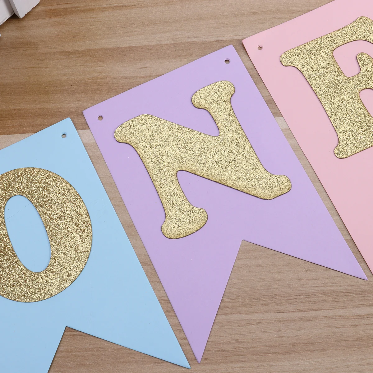 

Kids Birthday Banner One Bunting Pennant Flags Blue Purple Pink Paper Edge Finish Decoration 1st Birthday Ideas